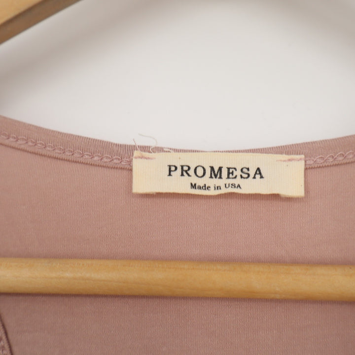 Promesa Tank Top Womens Medium Blush Stretch Ruffle Detail Sleeveless Round Neck
