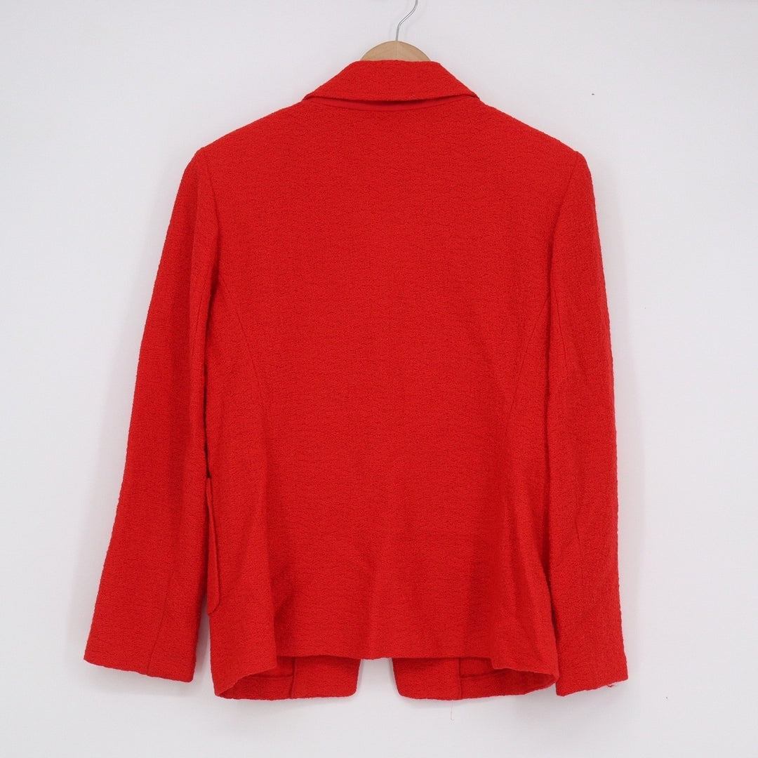 St. John Women Red Wool Blend Knit Blazer Jacket Size 10 Single Button USA Made