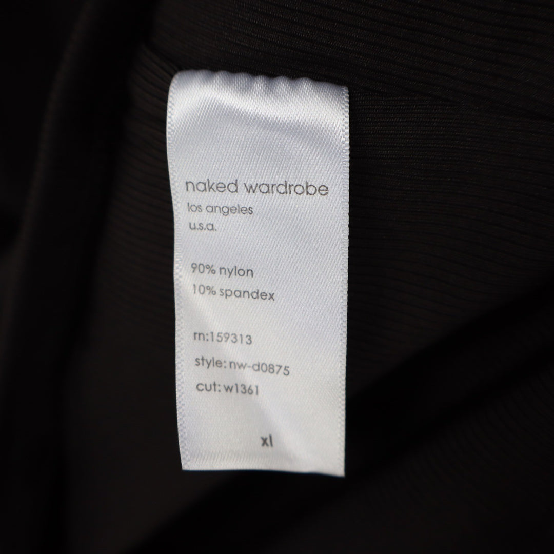 Naked Wardrobe Black One Shoulder Ribbed Mini Bodycon Dress XL