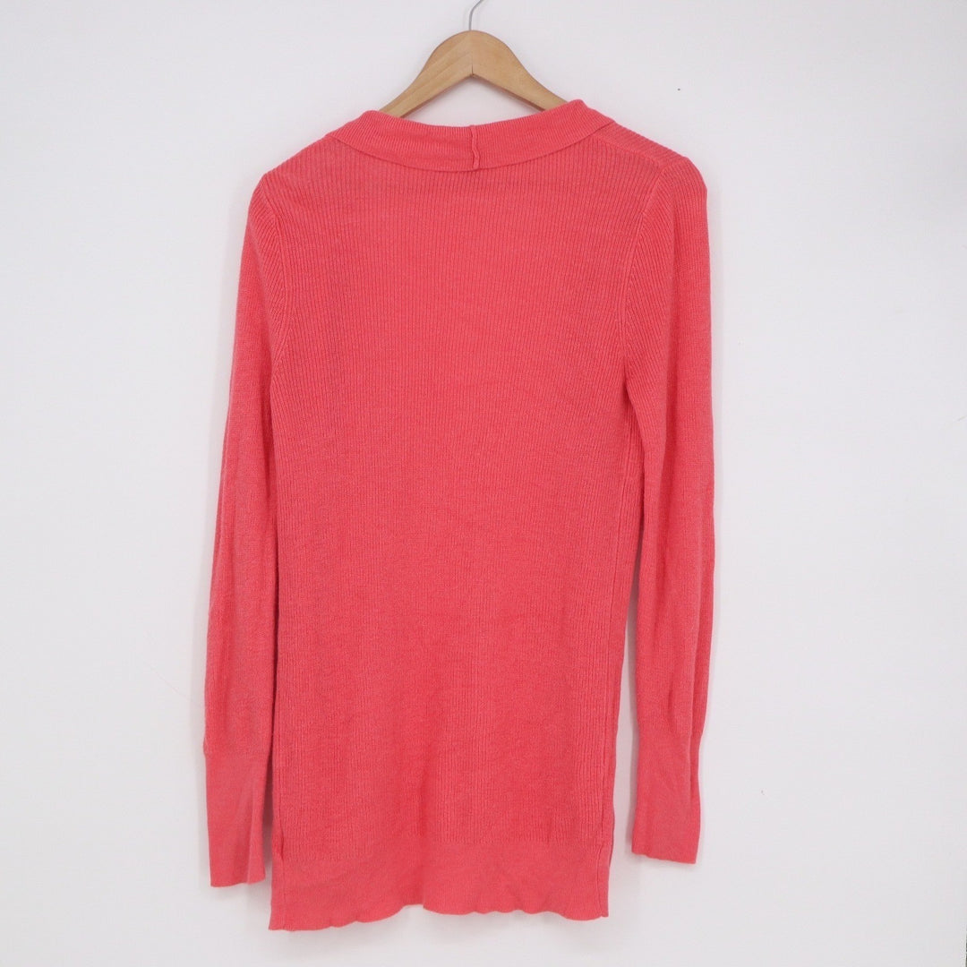 A New Day Womens Coral Pink Ribbed Open Front Cardigan Sweater Size M