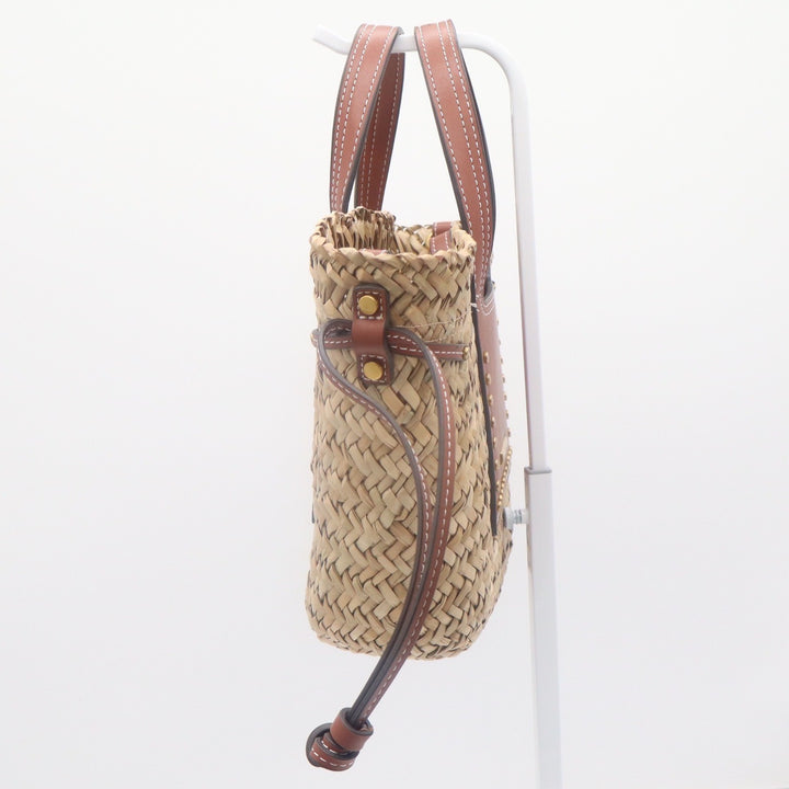 House of Harlow 1960 Woven Straw Leather Studded Basket Bag Crossbody Natural
