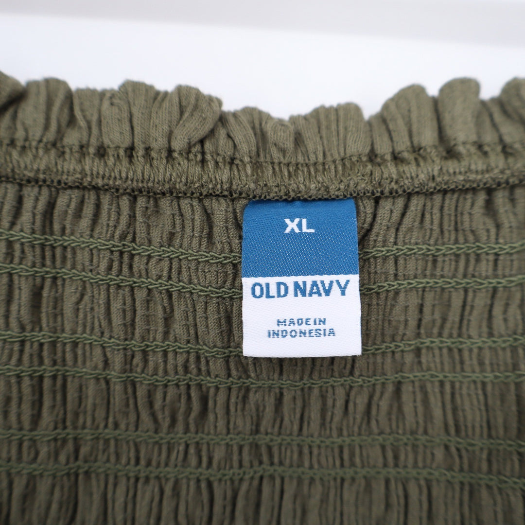 Old Navy Womens XL Olive Green Smocked Puff Sleeve Peplum Square Neck Blouse Top