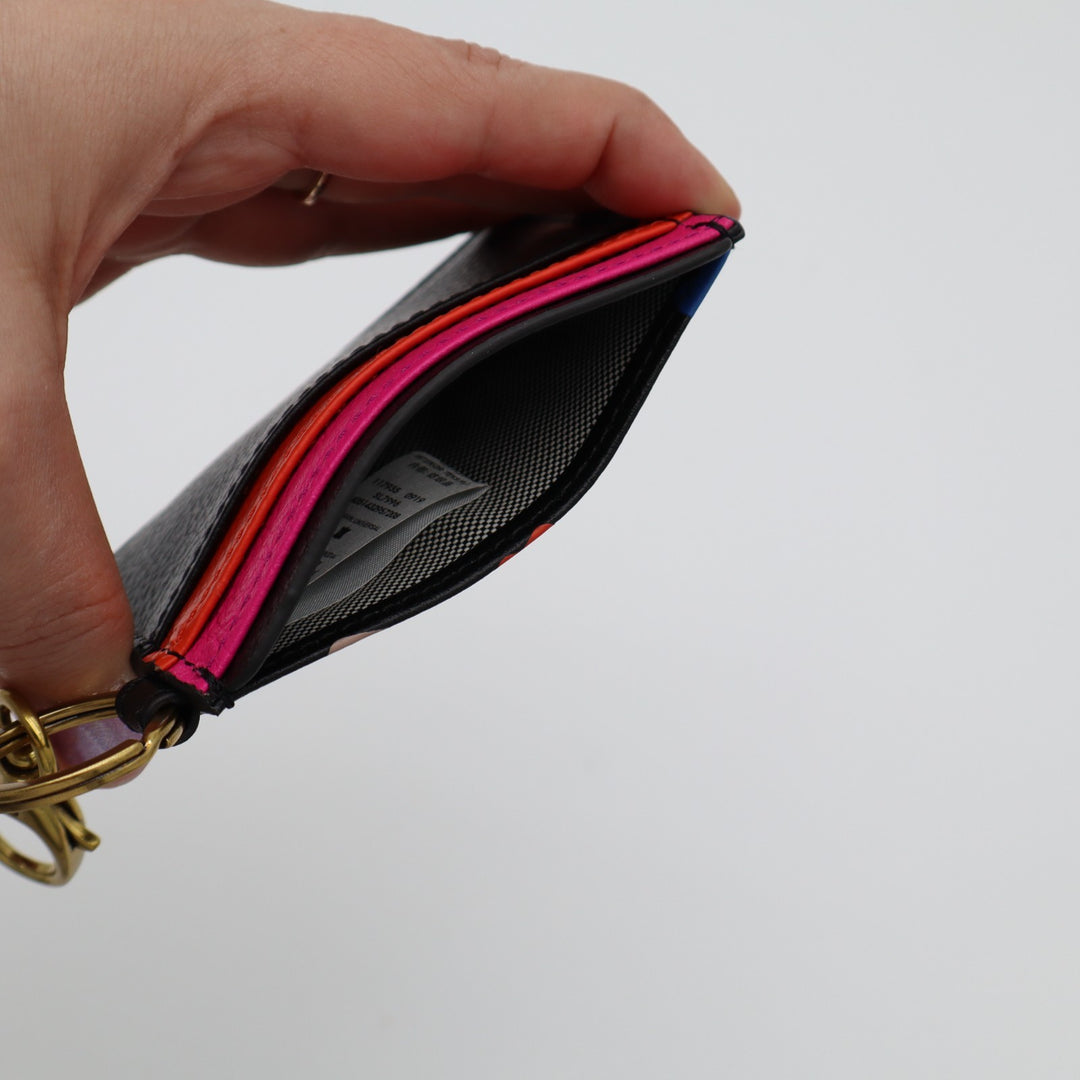 Fossil Lee Women's Card Case Black Leather Lips ID Window Wallet with Keychain