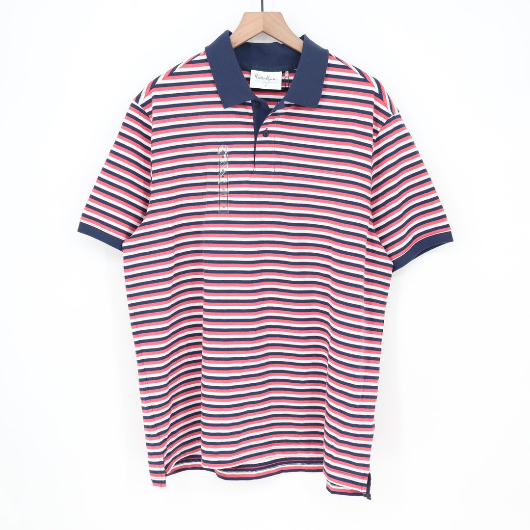 Walter Hagen Mens Clubhouse Stripe Pique Polo Shirt XL Pink Navy