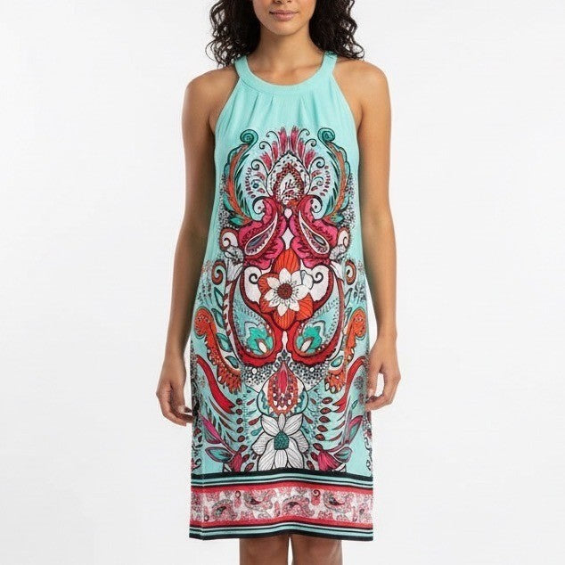 New York Company Teal Paisley Halter Dress Size M