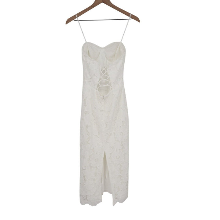 Lulus Aramis Bustier Midi Dress Womens Small White Embroidered Lace Strapless