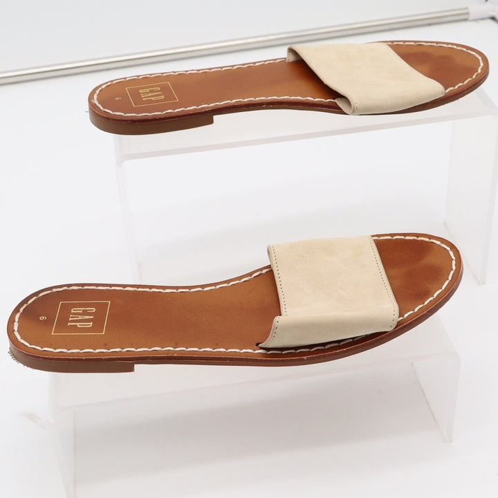 Gap Womens Flat Slide Sandals Iconic Khaki Brown Minimalist Slip On Size 6