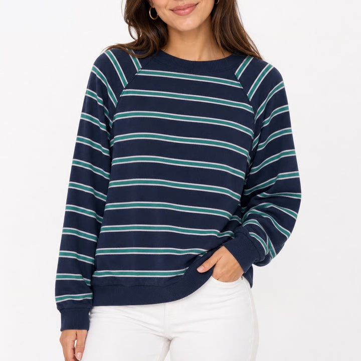 American Eagle Striped Jegging Fit Sweatshirt Navy Teal Purple Raglan Medium