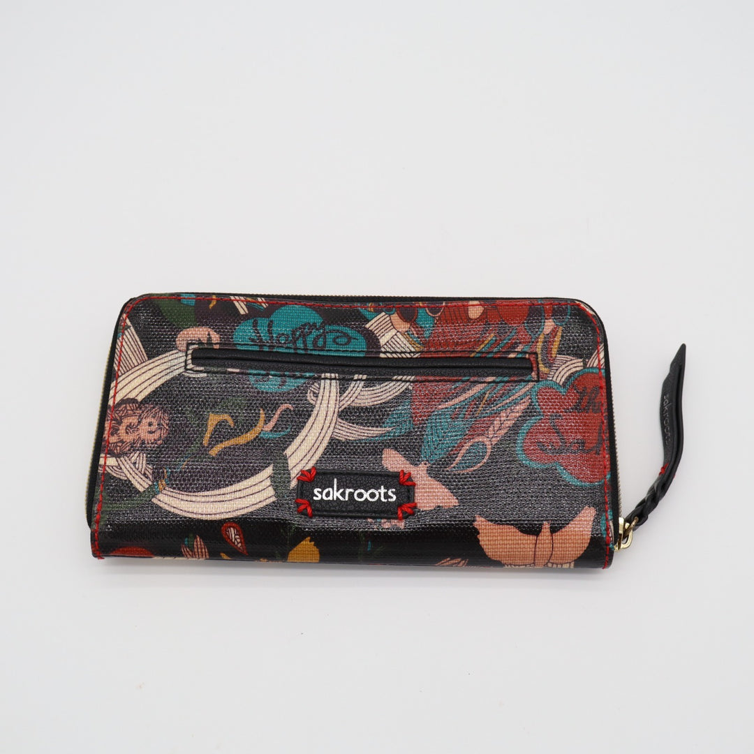 Sakroots Artist Circle Slim Womens Wallet Multi Floral Birds Happy Nature Peace