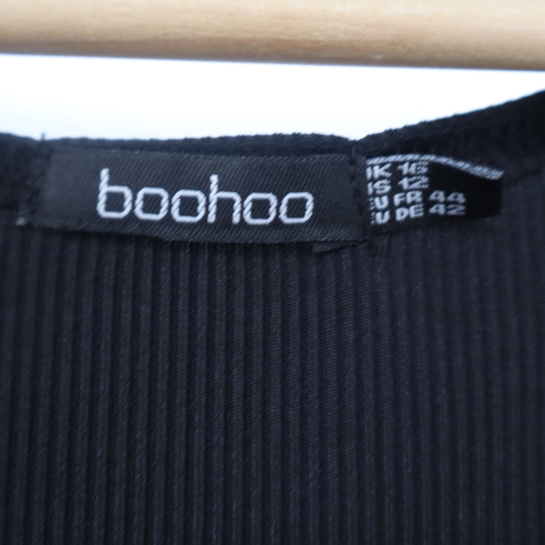 Boohoo Womens Black Ribbed Scoop Neck Sleeveless Bodycon Midi Tank Dress Size 12