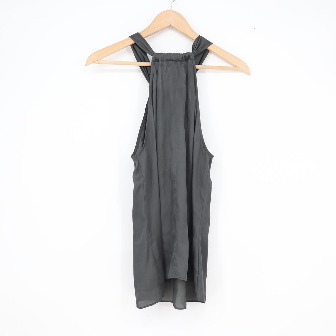 Violet & Claire Charcoal Grey Ruffle Tie Neck Halter Blouse Womens Medium