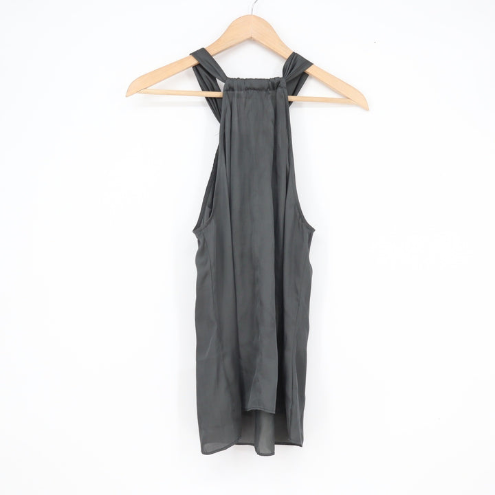 Violet & Claire Charcoal Grey Ruffle Tie Neck Halter Blouse Womens Medium