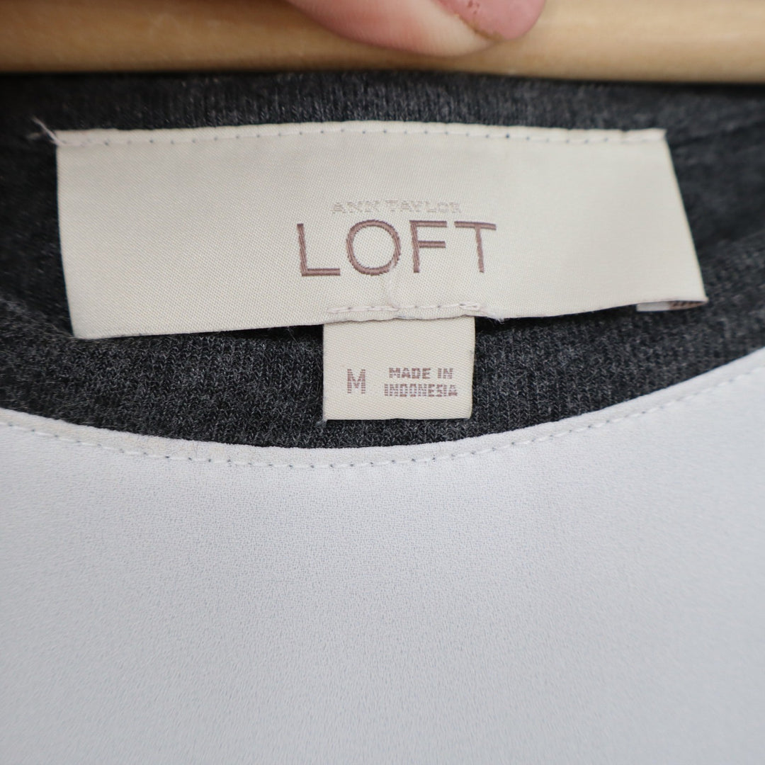 Ann Taylor LOFT Womens Medium Mixed Media Sleeveless Top White Charcoal Grey M