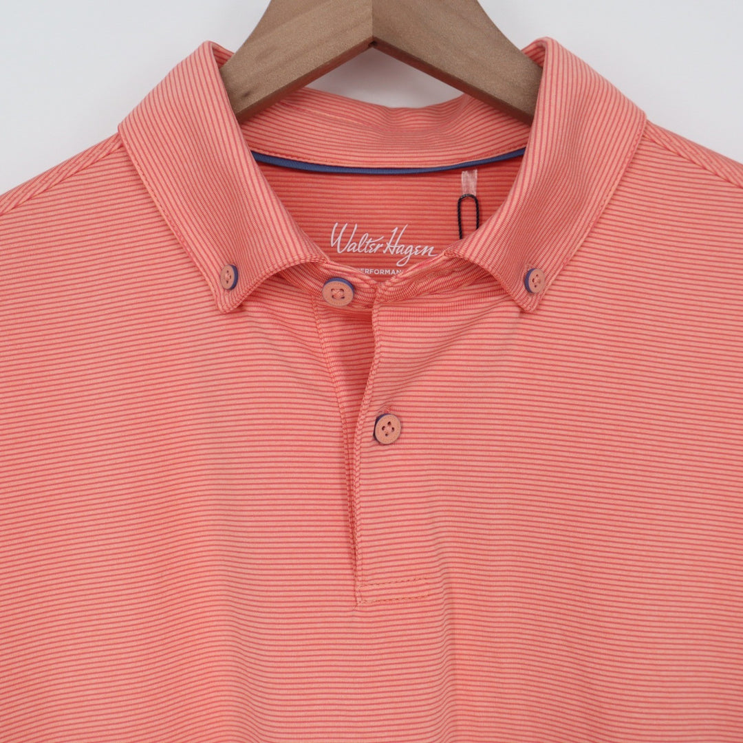 Walter Hagen Mens P11 Championship Stripe Polo Shirt Pink Peach S