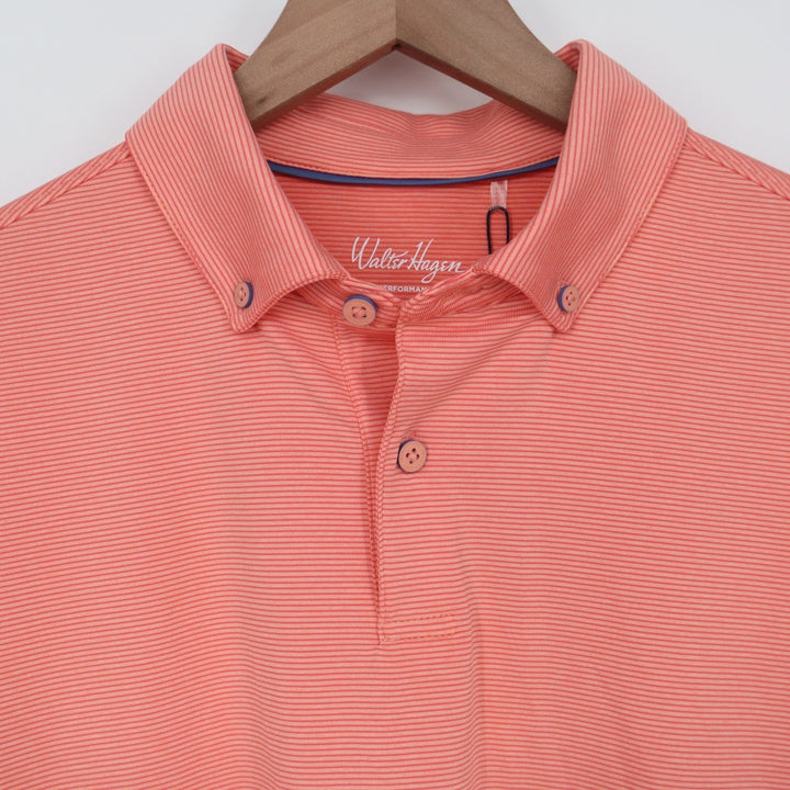 Walter Hagen Mens P11 Championship Stripe Polo Shirt Pink Peach S