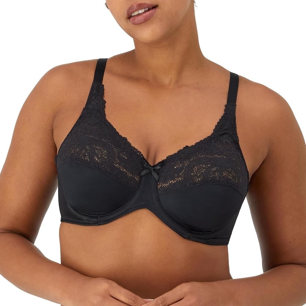 Lilyette by Bali Comfort Lace Minimizer Underwire Bra Womens 44D Black Nylon