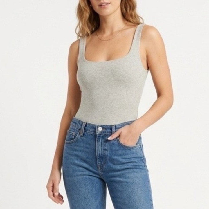 Naked Wardrobe Heather Gray Scoop Neck Sleeveless Thong Bodysuit M