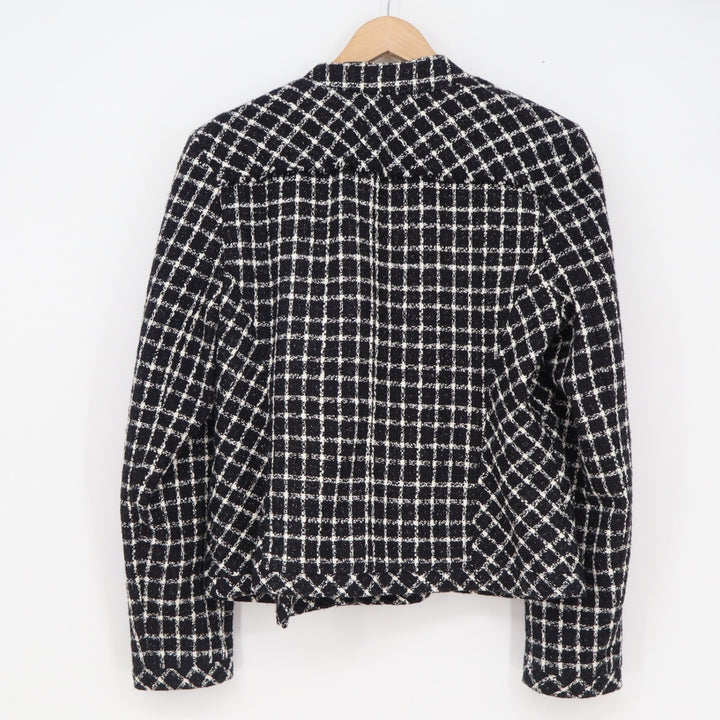 Allen B. Allen Schwartz Black White Grid Metallic Moto Jacket XL Asymmetrical