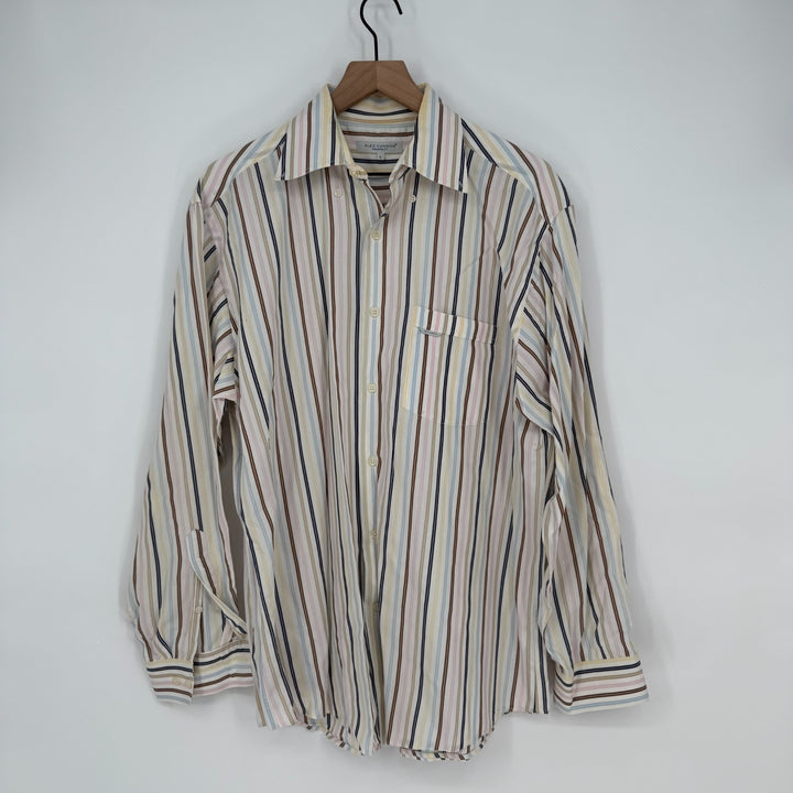 Alex Cannon Shirt Mens Large Multicolor Vertical Stripes Pleated Button Down