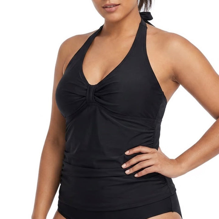 X-Series Womens Black Halter Tankini Top Twist Front Ruched Swim XL SSA134