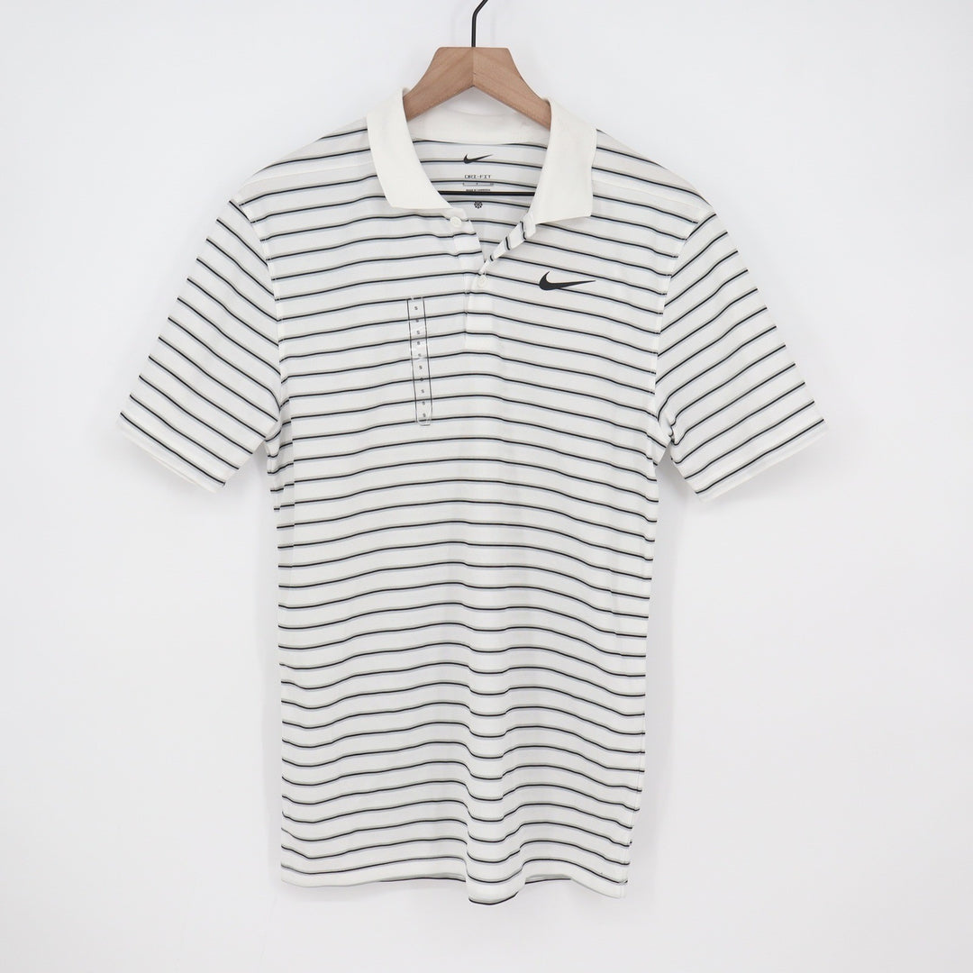 Nike Golf Mens Dri-FIT Victory Striped Polo Shirt White Black Small