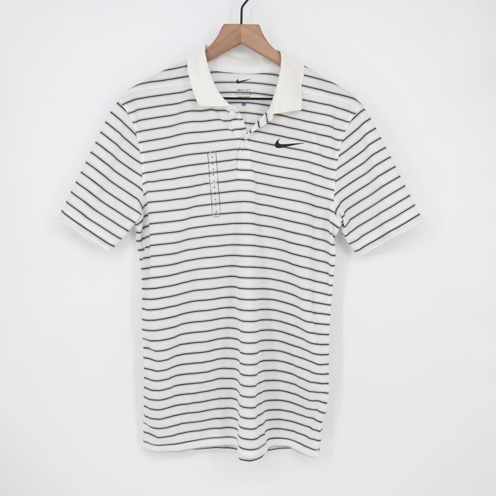 Nike Golf Mens Dri-FIT Victory Striped Polo Shirt White Black Small