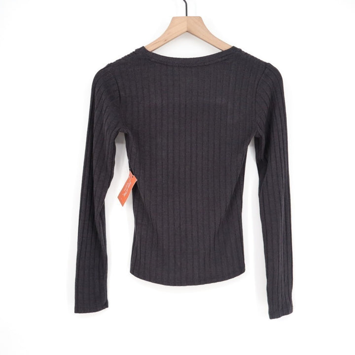 State of Day Intimates Pajama Top Women XS Deep Black Stretch Ribbed Henley Neck