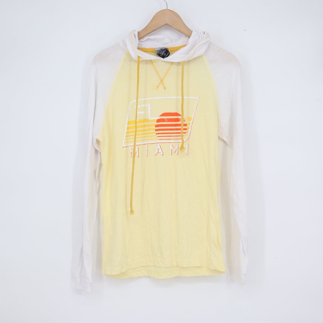 Salt Creek Miami Florida Retro Sunset Raglan Hoodie Yellow White Small