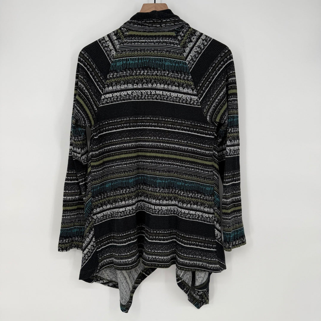 Splendid Women's Black Geometric Print Waterfall Cardigan Sweater Lightweight XS