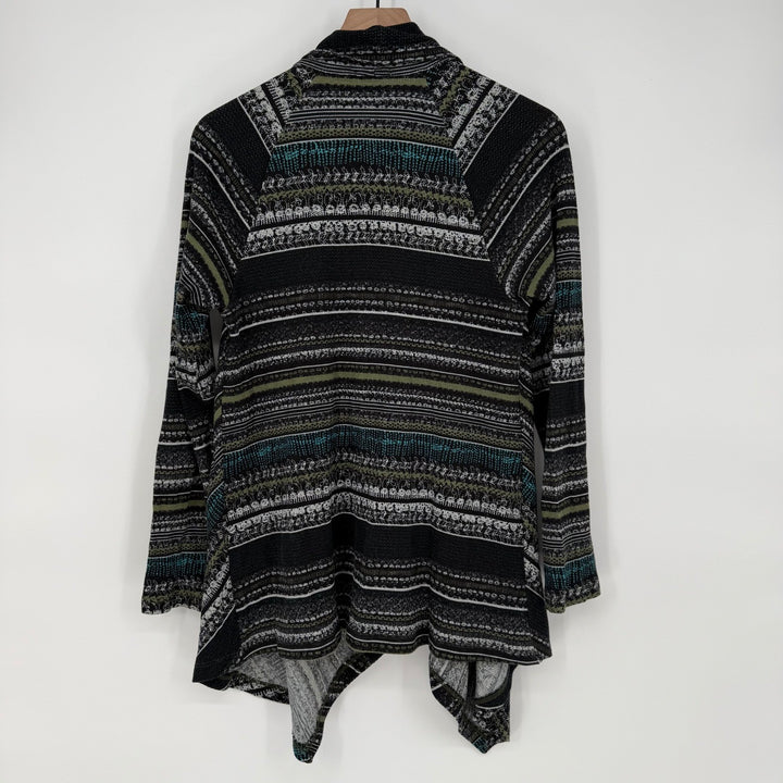 Splendid Women's Black Geometric Print Waterfall Cardigan Sweater Lightweight XS