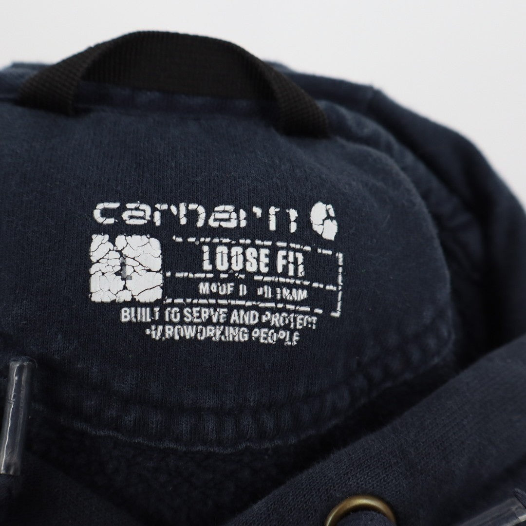 Carhartt Hoodie Men Medium Midnight Blue Cotton Fleece Loose Fit Kangaroo Pocket