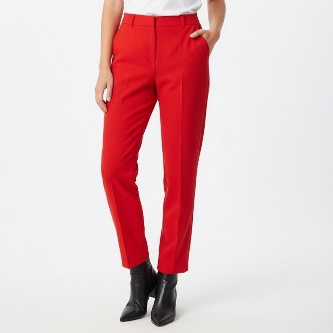 Zara Dress Pants Women's 10 Red High-Rise Slash Pockets Formal Straight Leg