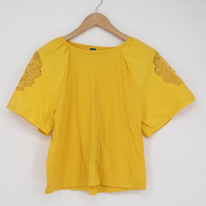 Old Navy Womens Small Yellow Crochet Lace Shoulder Short Sleeve Cotton Top