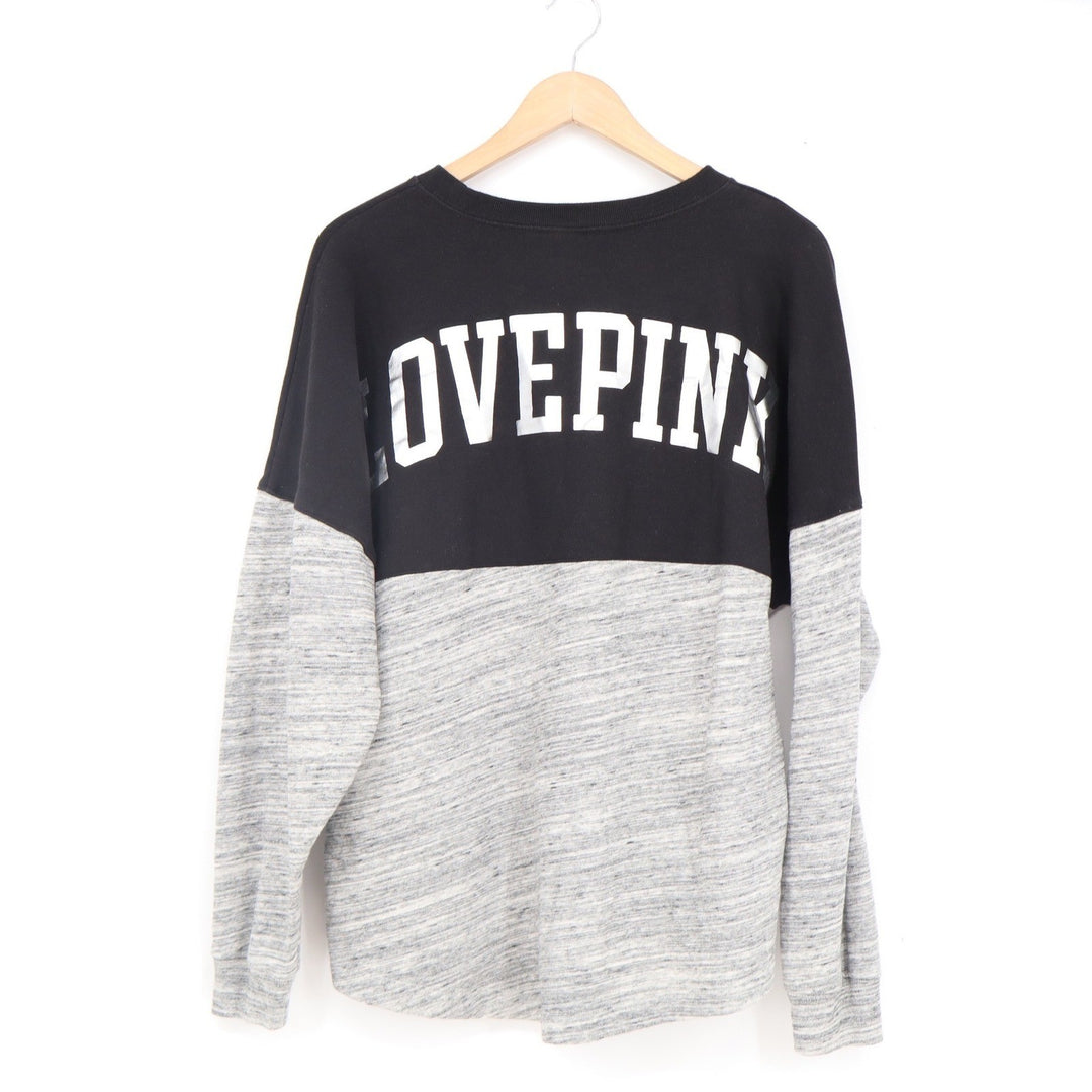 Victoria's Secret PINK Colorblock Sweatshirt Black Grey Love Pink Graphic Small