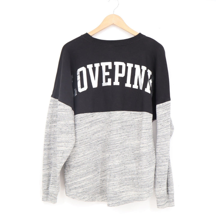 Victoria's Secret PINK Colorblock Sweatshirt Black Grey Love Pink Graphic Small