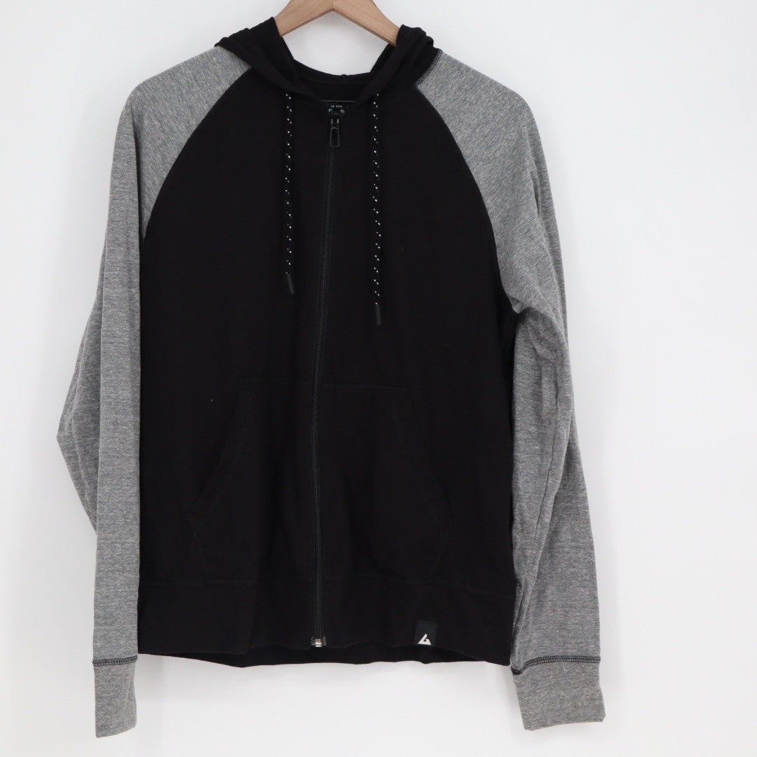 American Giant Full Zip Hoodie Black Grey Raglan Sleeve Made in USA Size M