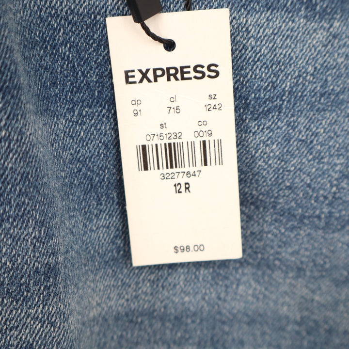 Express Skyscraper Mid Rise Flare Jeans Blue Distressed Ripped 12R