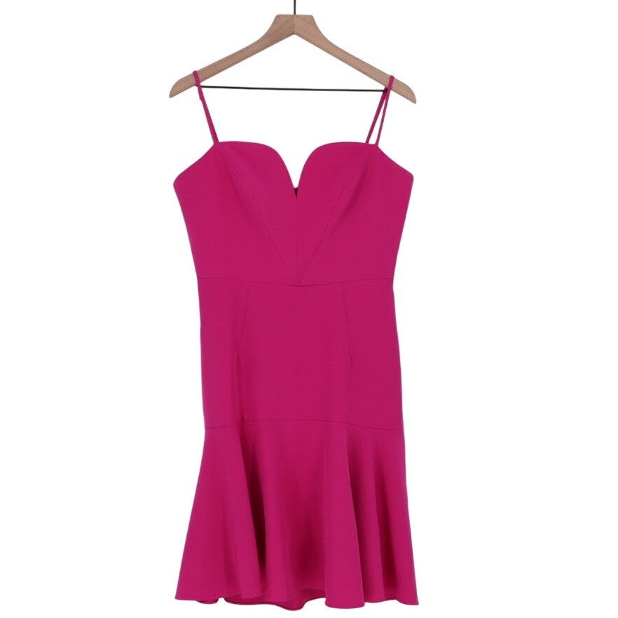 Milly Hot Pink V Neck Fit Flare Dress Size 10 Spaghetti Straps