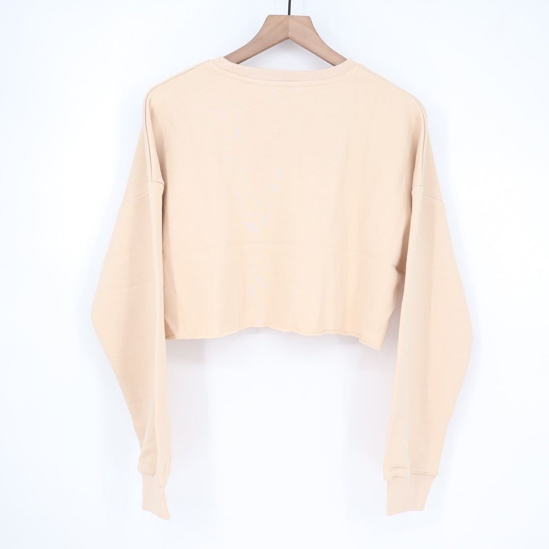 Naked Wardrobe Cropped Sweatshirt XL Beige Raw Hem Long Sleeve
