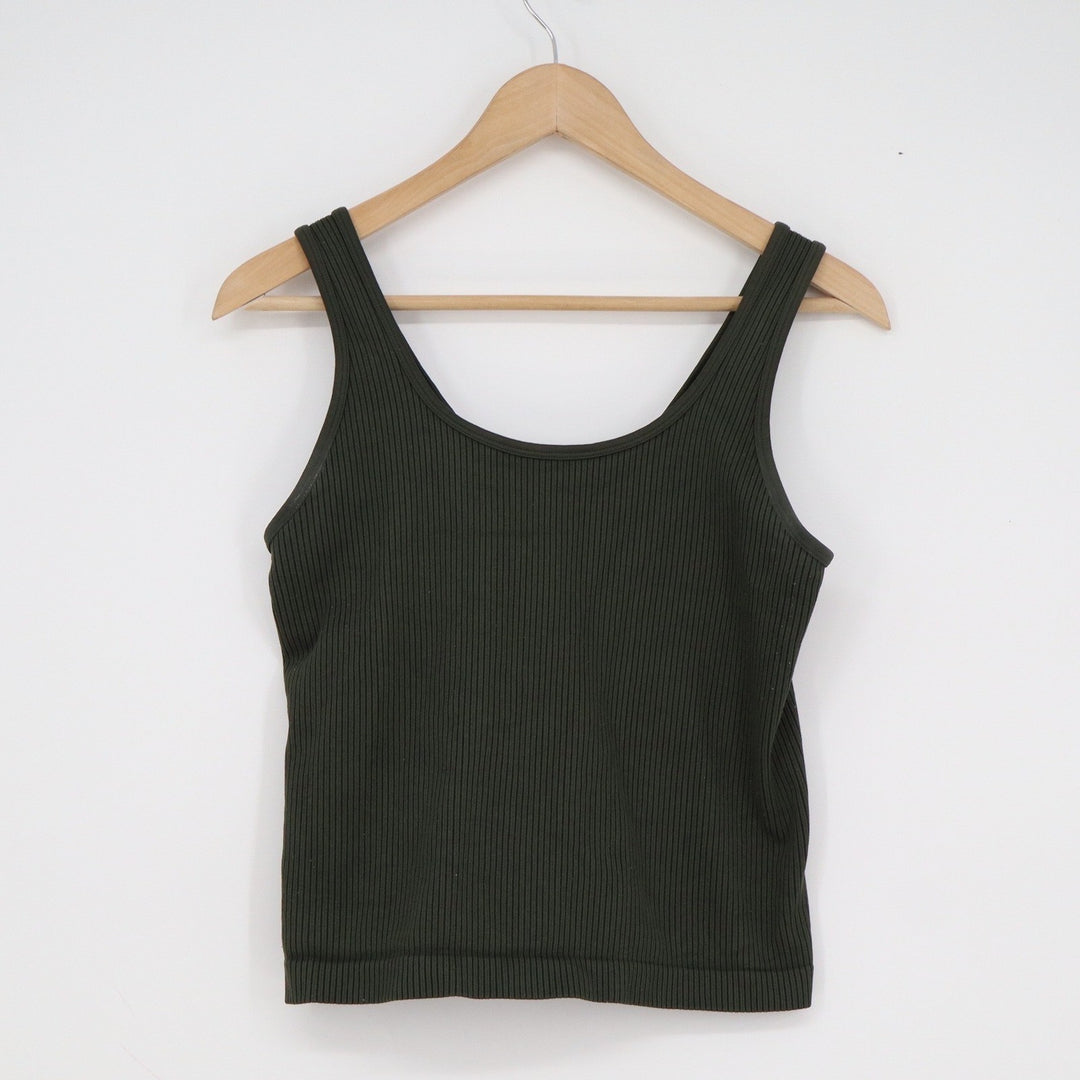 A New Day Women's Ribbed Seamless Tank Top Dark Green Scoop Neck Large