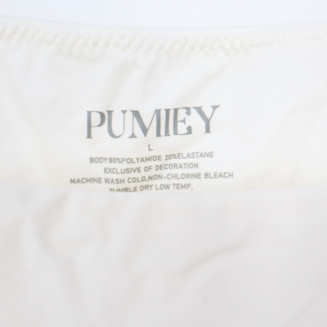 Pumiey Square Neck Tank Top Cream Off White Slim Fit Stretch Size L