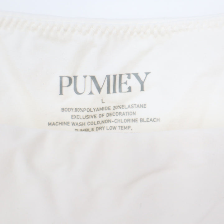 Pumiey Square Neck Tank Top Cream Off White Slim Fit Stretch Size L