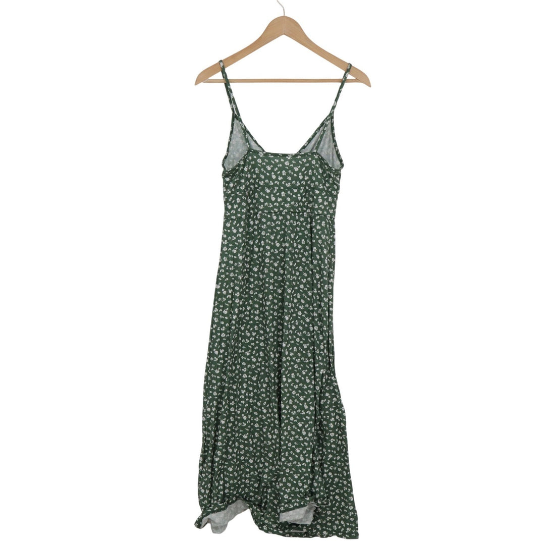 SHEIN Green Ditsy Floral V Neck Cami Midi Dress Small Summer Boho Sleeveless