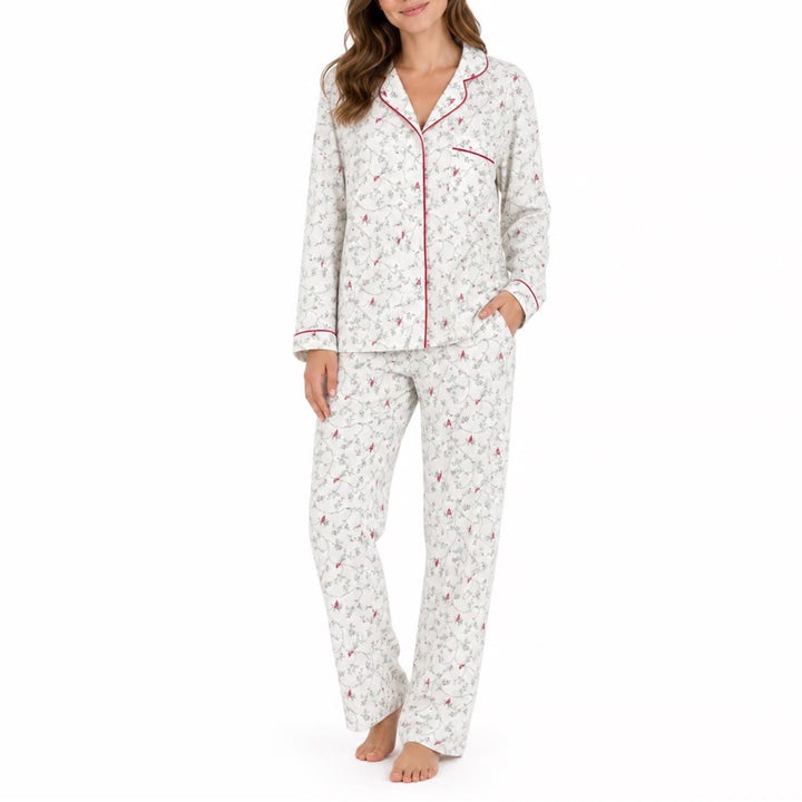 Charter Club Intimates Womens Small Pajama Set Cotton Cardinal Holiday White Red