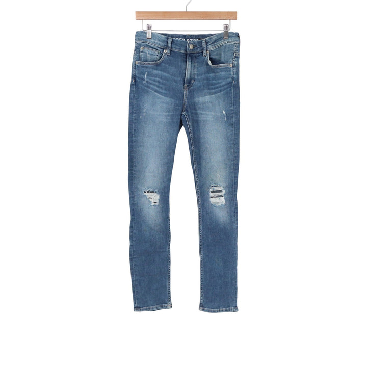 Avery & Co Super Stretch Skinny Jeans Medium Wash Ripped Knee Blue Size 13