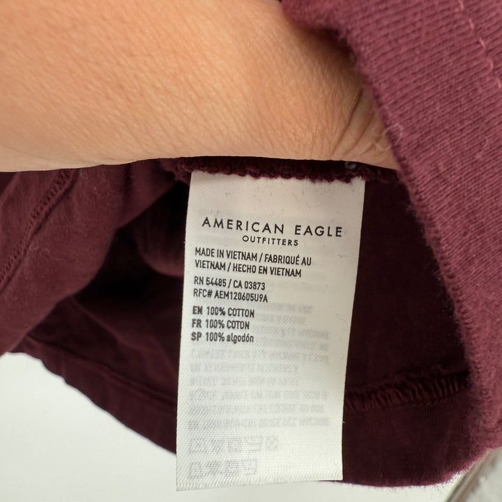 American Eagle Super Soft Burgundy Graphic Logo T-Shirt XS Short Sleeve Casual