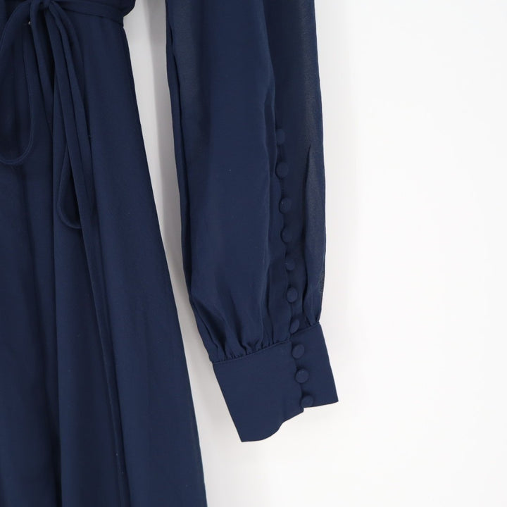 Lulus My Whole Heart Wrap Dress Womens Medium Midnight Blue Long Sheer Sleeves