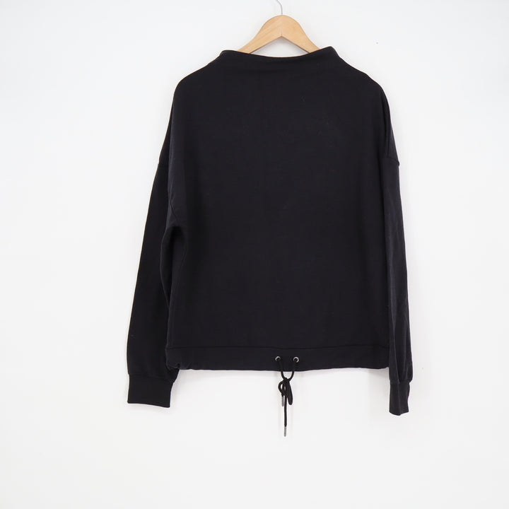 MPG Sport Womens Black Mock Neck Drawstring Back Pullover Sweatshirt Size L
