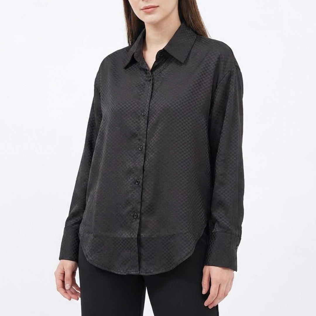 Hyfve Shirt Womens Small Black Checkered Long Sleeve Spread Collar Button Up