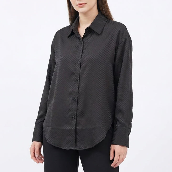 Hyfve Shirt Womens Small Black Checkered Long Sleeve Spread Collar Button Up